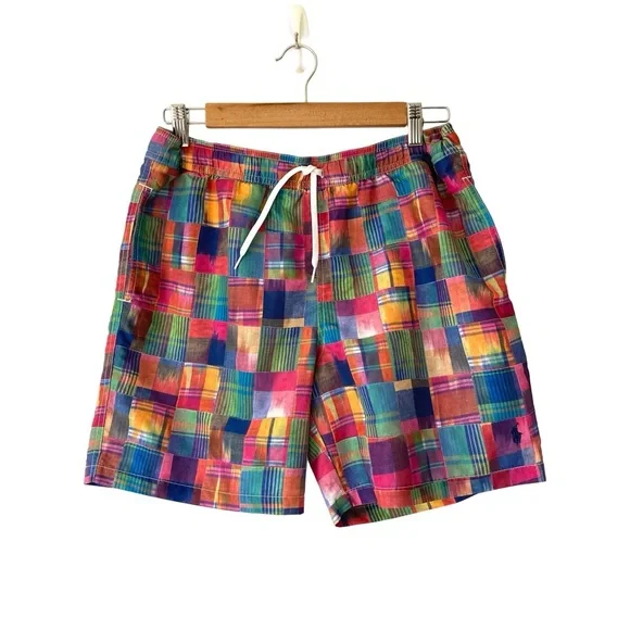 Polo Ralph Lauren Traveler Ikat Patchwork Colorful Plaid Swim Trunks XL 18-20 - Picture 3 of 9
